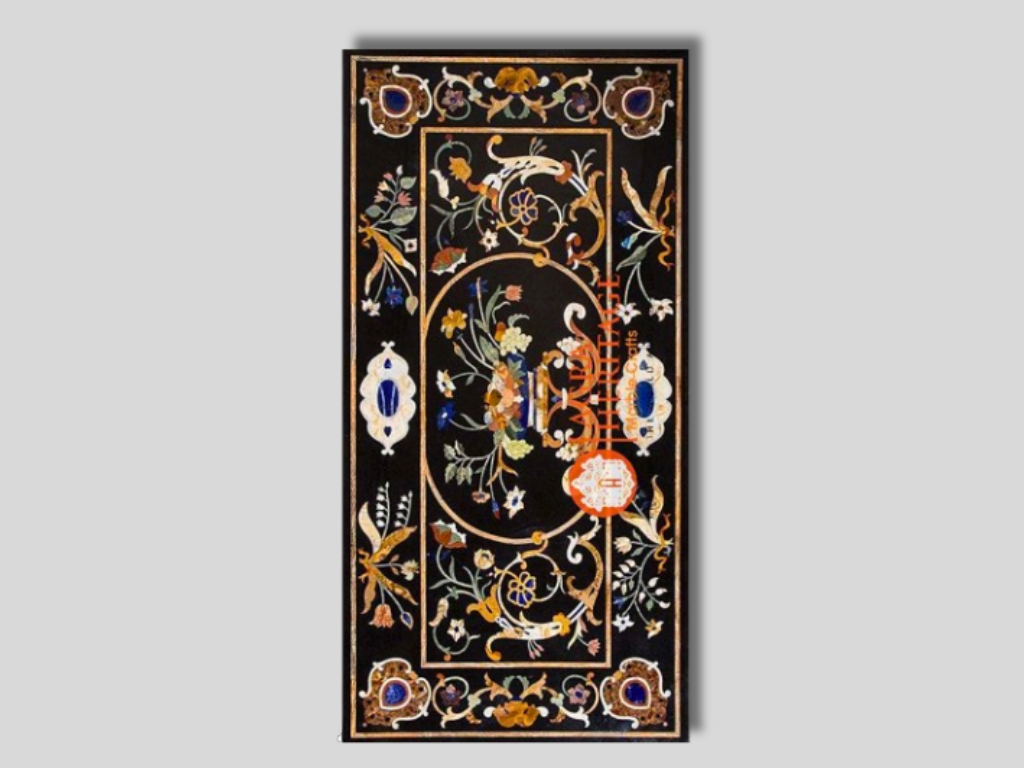 Black Marble Big Dining Table Top Pietra Dura Inlay Arts